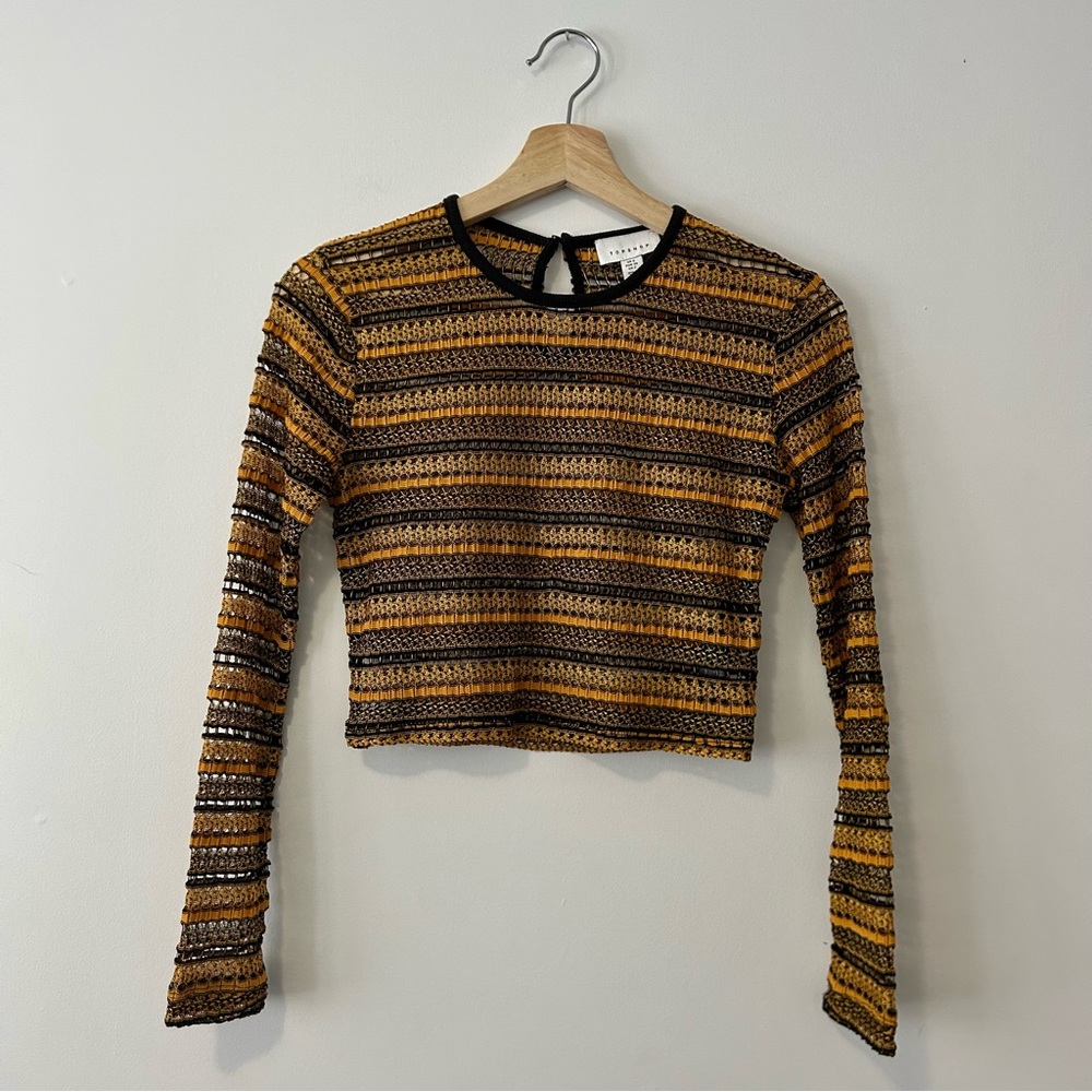 TOPSHOP 70s Vibe Crotchet Mesh Cropped Top Size 2